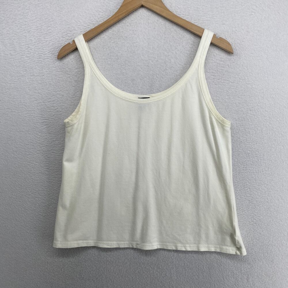 EILEEN FISHER Tank Top L Cotton Stretch Jersey Scoop Neck Camisole White USA